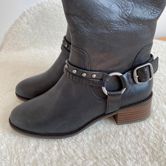 Lucky Brand Women's Karesi Leather Stacked Heel Harness Knee-High, Black, Size 7 - Picture 8 of 12